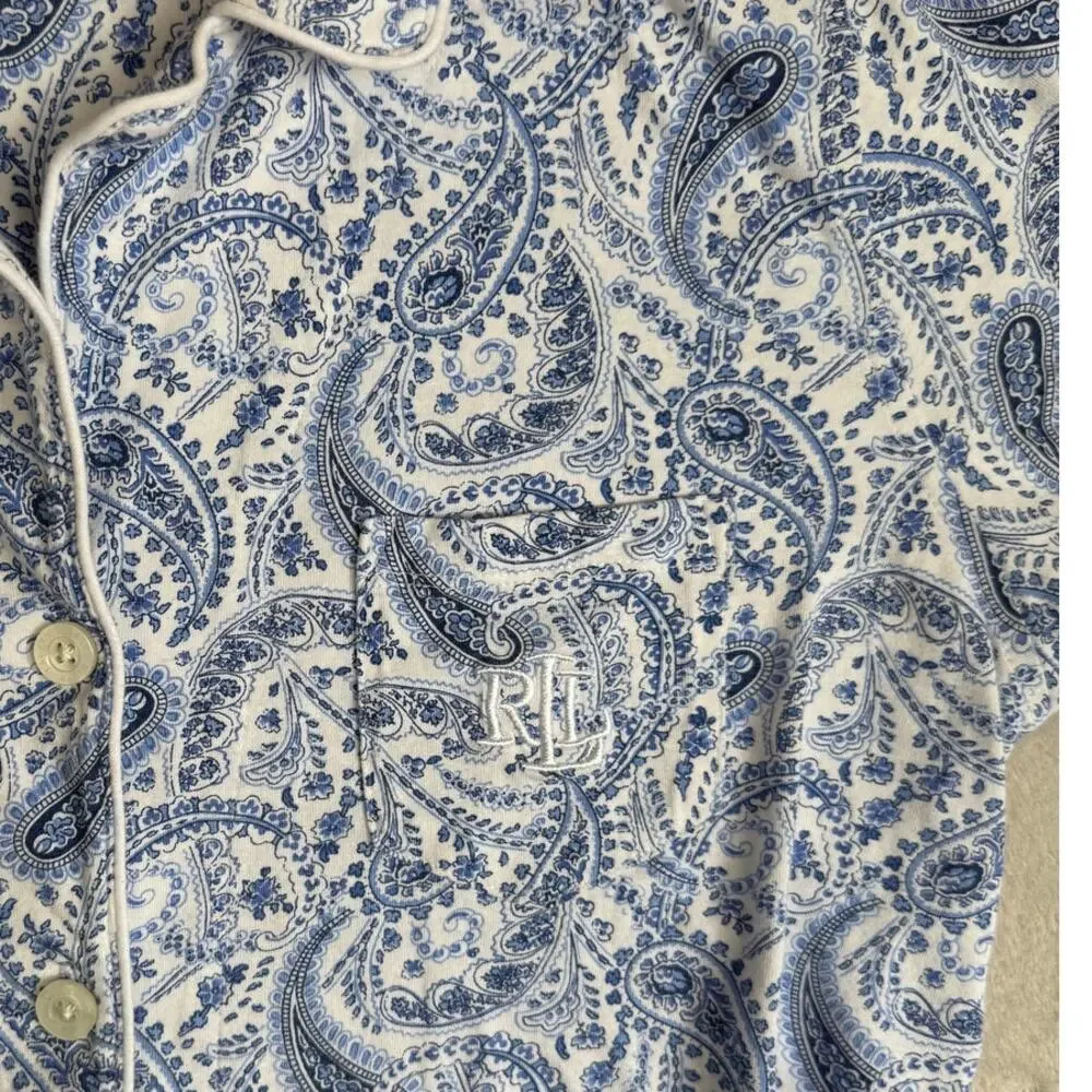 Ralph Lauren Pajama SET Womens Medium Blue Paisley Top Shorts Lounge Preppy